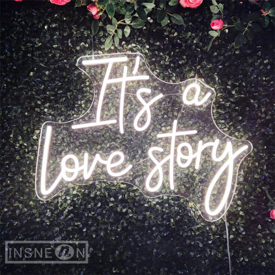 It's a Love Story Neon Light Sign for Wedding Party Wall Decor LED Neon Signs Room Bedroom Wall Decoration Neon Lamp USB Power Good Vibrations
