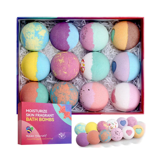 Bath Bombs for Women Gift Set 12pcs Natural Wonderful Fizz Effect for Bubble & Spa Amazing Gift for Wife, Girlfriend, Mother Good Vibrations