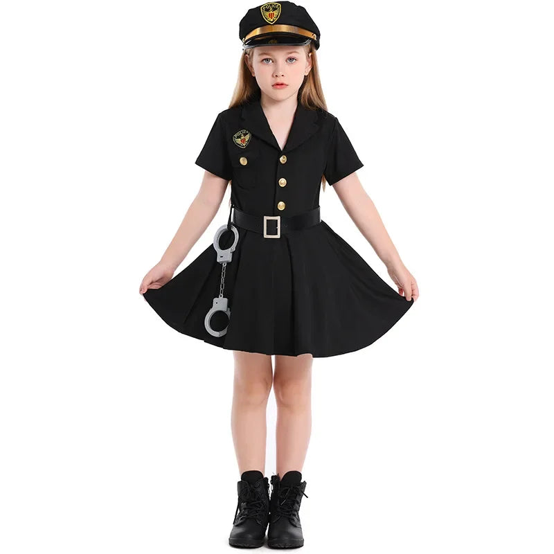 Halloween Girls Police Role Play Dress Up Costumes Female Officer Belt Uniform Carnival Party Performance Good Vibrations