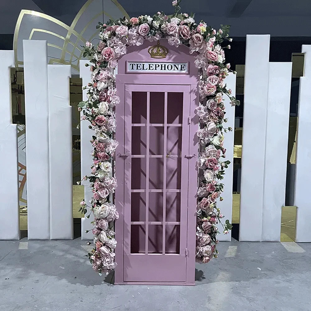 Wholesale Wedding Prop Photo Booth Flower Decoration Metal London Style Pink Telephone Booth Good Vibrations