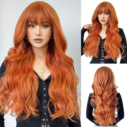 Wine Red Synthetic Wig for Women With Natural Wavy Long Curls, Suitable for Daily Cosplay, Heat-Resistant Full Head Cover Good Vibrations