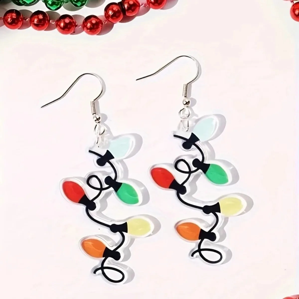 Colorful Christmas Lights Design Dangle Earrings Simple Elegant Style Acrylic Jewelry Adorable Christmas Party Ear Ornaments Good Vibrations