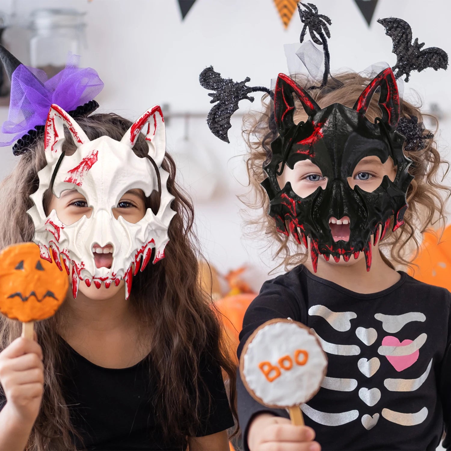 Halloween Bone Skull Masks Half-face Bloody Mask Cosplay Dragon God Fierce Tiger Night Fork Tengu Man Wolf Mask Party Decor Prop Good Vibrations