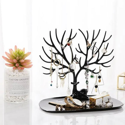 Jewelry Display Stand Tray Tree Storage Racks Earrings Necklaces Rings Jewelry Boxes Case Desktop Organizer Holder Make Up Decor Good Vibrations