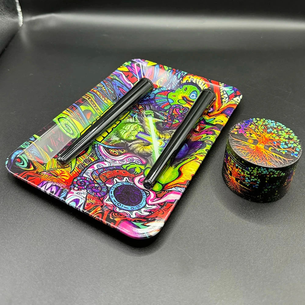 Manual 5cm Crusher Metal Grass Grinder TinPlate 18x12.5cm Rolling Tray Smell Proof Storage Tube Tobacco Herbal Set Cigar Tool Good Vibrations Adult Super Store