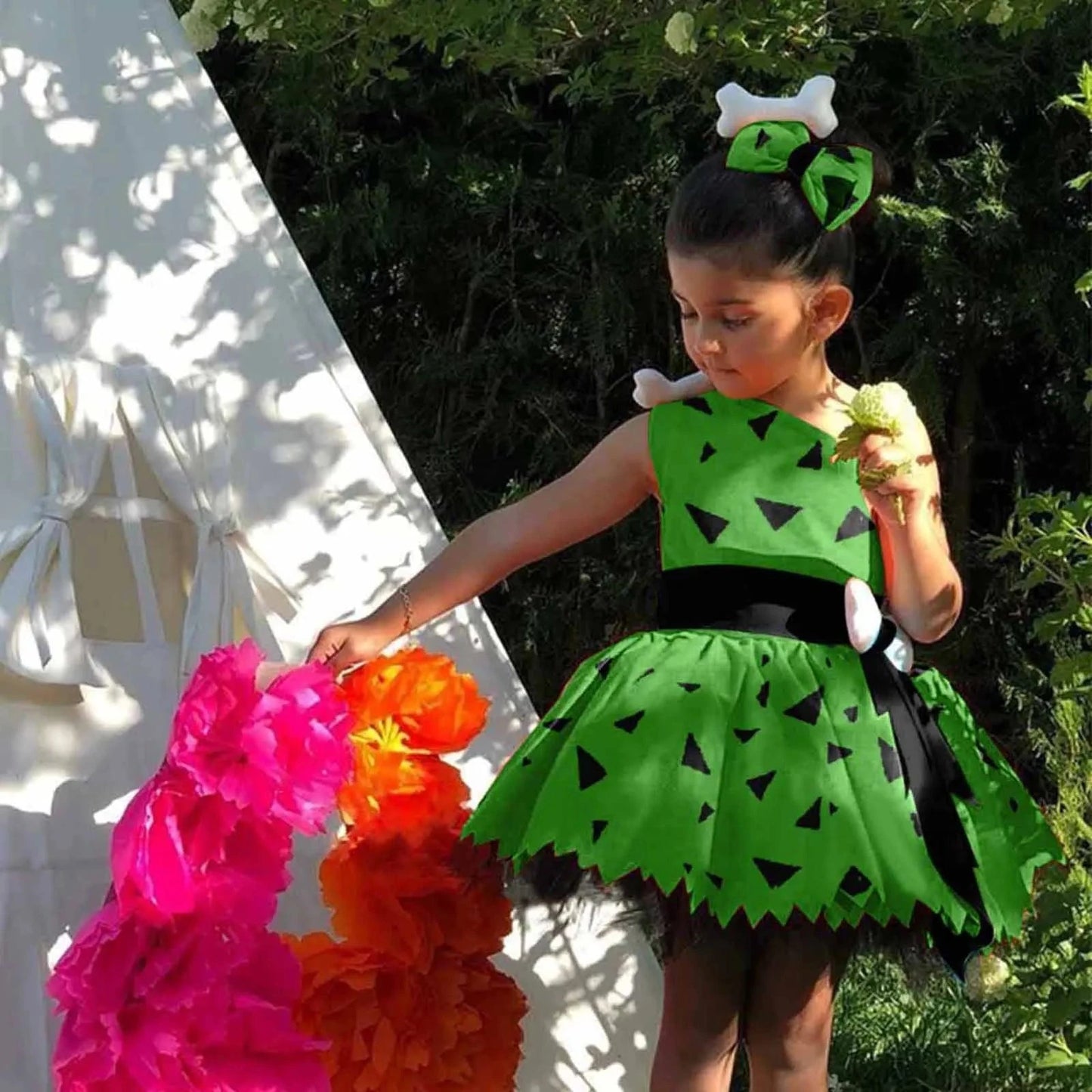 Halloween Elegant Girls Dress Toddler Kids Caveman Costume Dog Bones Historical Cavegirl Mesh Tulle Princess Dress Party Outfits Good Vibrations