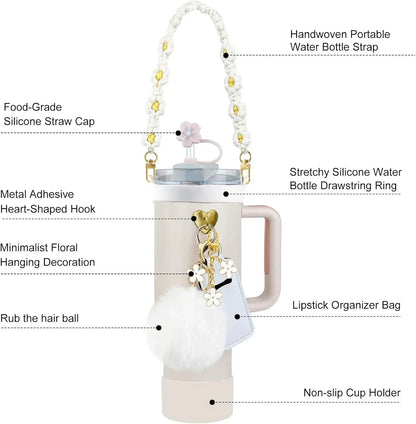 12PCS Accessories for Stanley Cup 30/40 oz Tumbler Water Bottle Handle Strap Straw Toppers Keychain Charms Silicone Cup Boot Good Vibrations Adult Super Store