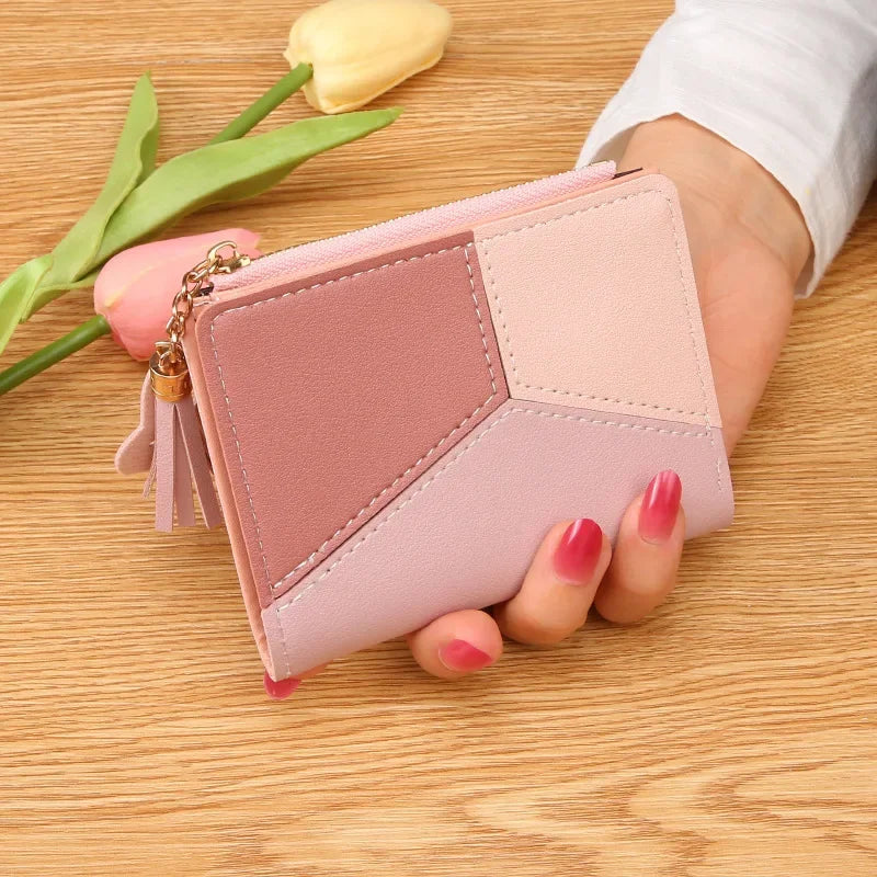 Fashion Women's Wallet Zipper Coin Purse Lady Short Clutch Purse Handbag Patchwork Leather Female Card Holder Wallet Phone Pouch Good Vibrations