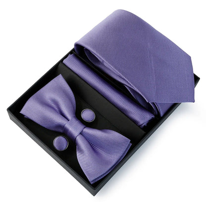 Mens Bussiness Ties Set With Bowtie Bow tie Necktie Square Towel Cufflinks For Groom Wedding Banquet Party Gift Box Accessories Good Vibrations