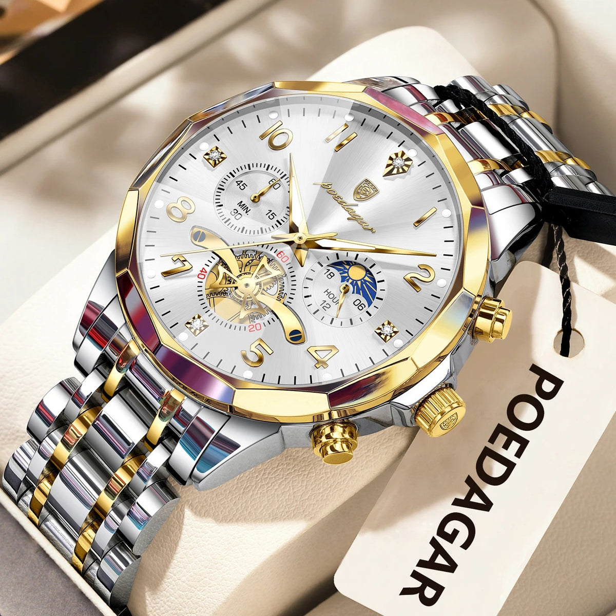 POEDAGAR Luxury High Quality Man Wristwatch Chronograph Stainless Steel Quartz Men's Watches Waterproof Luminous Men Clock Reloj Good Vibrations