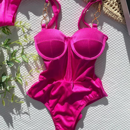 Sexy Push Up One Piece Swimsuit Women Swimwear Underwire Monokini Bathing Suits Swim Suit Wear Summer Beachwear Good Vibrations