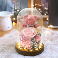 Valentine's Day Gift for Girlfriend Eternal Preserved Rose Flower Gift Box Teddy Bear Eternal Flower with Lights Gift for Women Good Vibrations