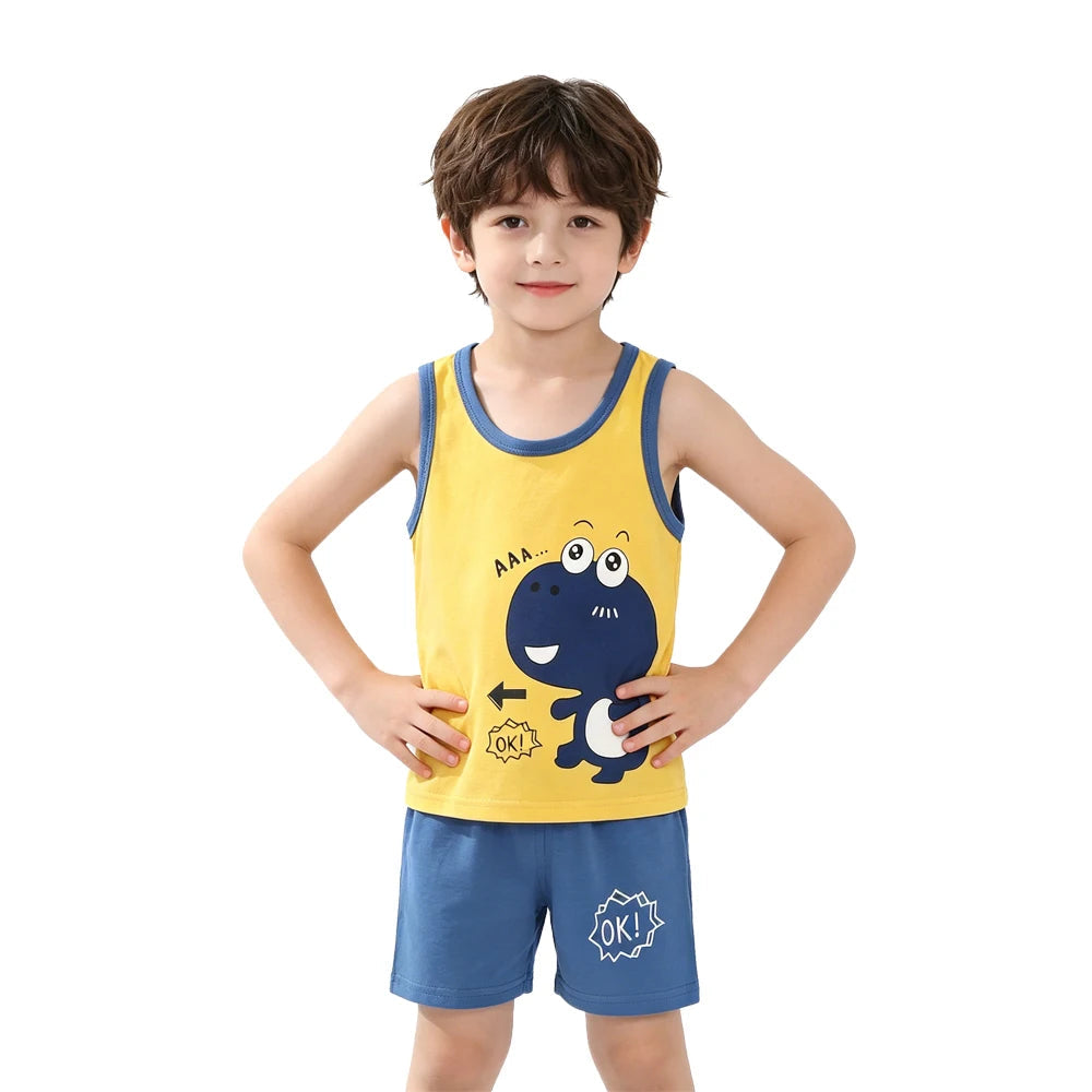 Summer Children Sets Kids Clothes Boys Girls Vest Suit Children's Clothing baby Cotton T-Shirts Shorts Tank Top Sleeveless 0-7T Good Vibrations