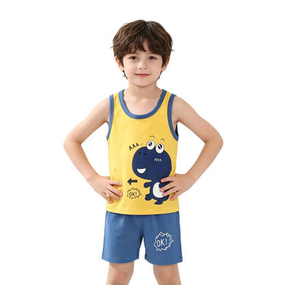 Summer Children Sets Kids Clothes Boys Girls Vest Suit Children's Clothing baby Cotton T-Shirts Shorts Tank Top Sleeveless 0-7T Good Vibrations