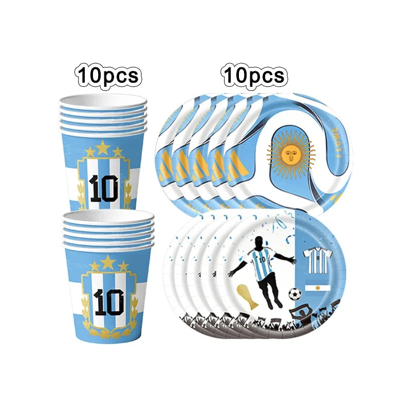 Soccer Party Supplies Superstar Messi Football Birthday Party Decoration Disposable Tableware Tablecloth Plates Cup Backdrop Good Vibrations