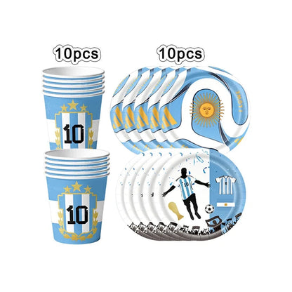 Soccer Party Supplies Superstar Messi Football Birthday Party Decoration Disposable Tableware Tablecloth Plates Cup Backdrop Good Vibrations