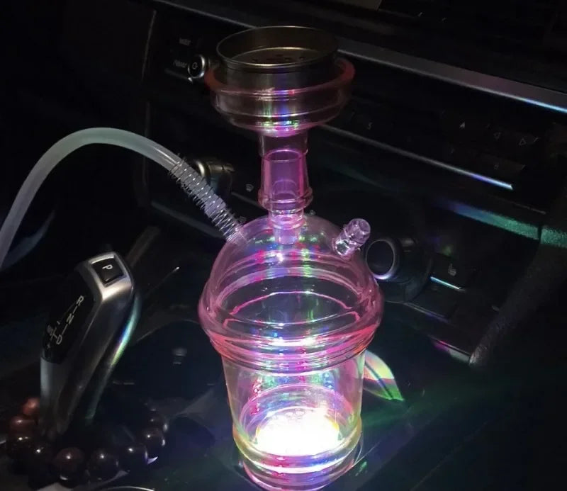 CRUSHER Cute Car Acrylic Hookah Cup with LED light in car setting.