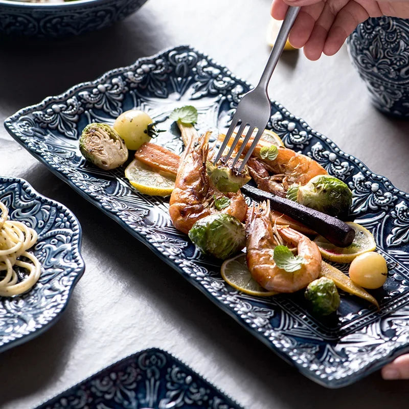 Creative Household Dinner Plate European Ceramic Steak Dinner Plate Light Luxury Relief Tableware Small Dish Kitchen Utensils Good Vibrations