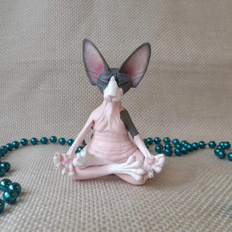 Whimsical Buddha Sphynx Cat Figurine Meditation Yoga Happy Cat Decor Art Sculptures Outdoor Garden Statues Figurine Good Vibrations