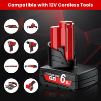 For Milwaukee 12V Tool Battery For Milwaukee M12 6000mAh Lithium Battery Impact Wrench Drill Power Tools Battery Good Vibrations