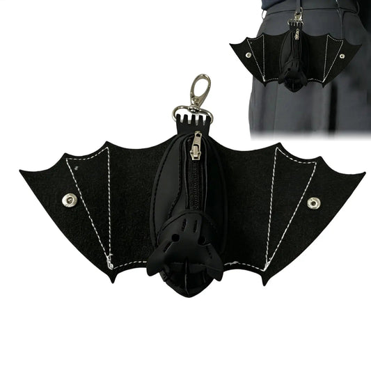 Coin Purse PU Leather Bat Gothic Bag Keychain Change Purse with Foldable Wings for Shopping Travel Work School Events Outdoor Good Vibrations
