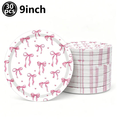 Pink Banner Happy Birthday Bow Balloon Straw Disposable Paper Plate Napkin Cup Tableware Princess Girl Birthday Party Supplies Good Vibrations