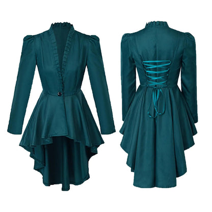 Halloween Carnival Dress Up Party Outfit Coat Medieval Victorian Dress Costume Women Tuxedo Tailcoat Gothic Steampunk Trench Hem Good Vibrations