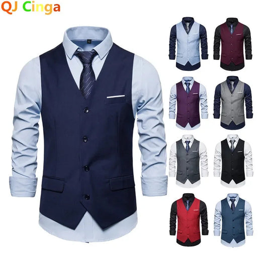 Blue Suit Vest, Men's Business Sleeveless Vests Jacket, Asian size S-6XL, Wedding Party Waistcoat, Red Purple Black Gray Good Vibrations