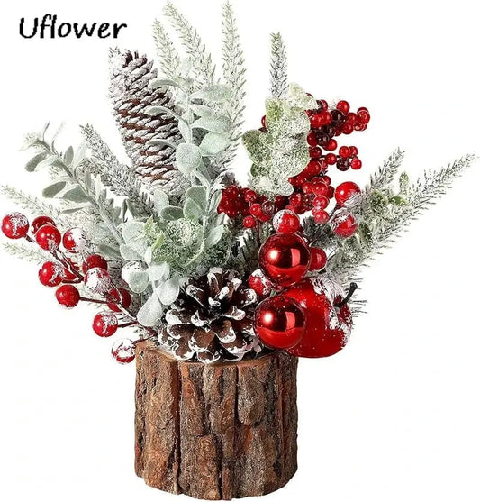 30cm Mini Christams Tree Artificial Plants PE Flocking Pinecone Pine Branch Home Window Decoration Desktop Decor Christmas Gift Good Vibrations