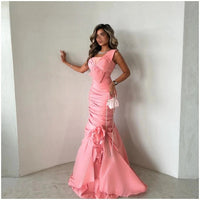 Pink Formal Women Long Bespoke Occasion Gown Evening Dresses Prom Pastrol Unisex Jersey Retro Dubai Saudi Arabic Customized Good Vibrations