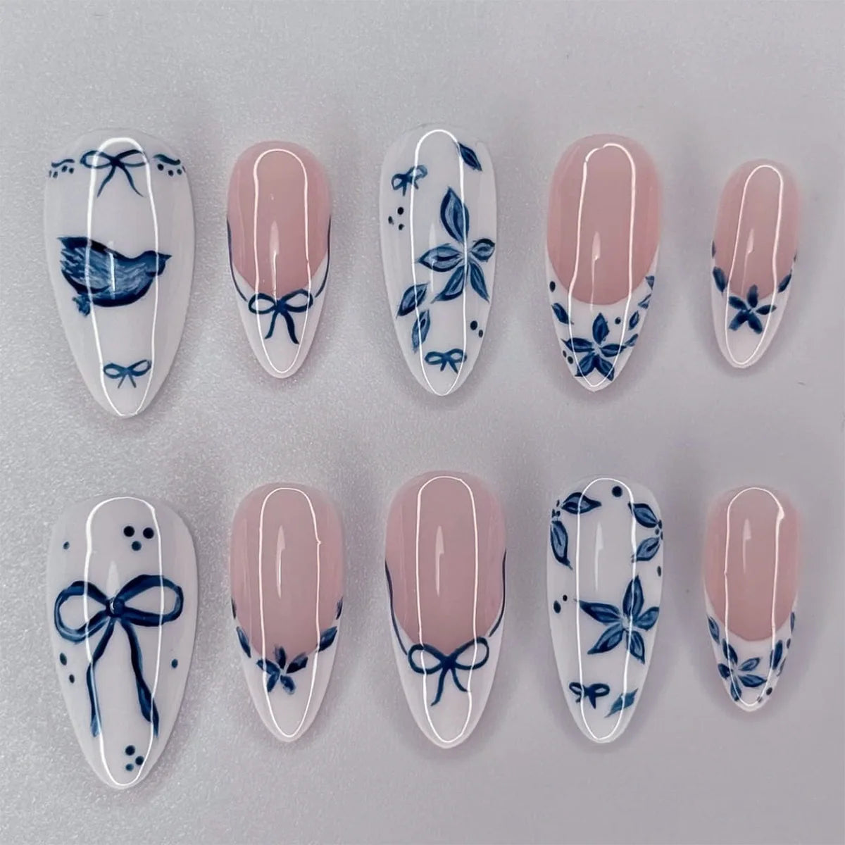 24pcs Cute Cartoon Fake Nail Tips Oil Painting Series Printed Almond Press On Nail Sweet Cool Charming False Nail For Spicy Girl Good Vibrations