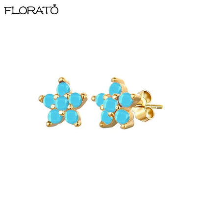 925 Sterling Silver Needle Summer Blue Earrings Trend 18K Gold Hoop Earrings for Women Fashion Puncture Jewelry Ear Accessories Good Vibrations