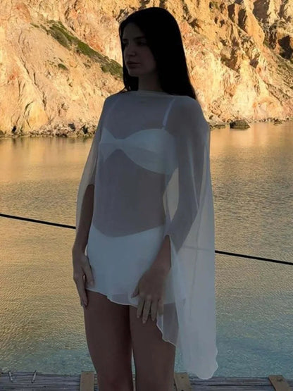 Woman Clothes See-through Chiffon Blouses Sexy Fashion Solid Cover-ups Ladies Elegant Night Club Tops White Black Streetwear Good Vibrations