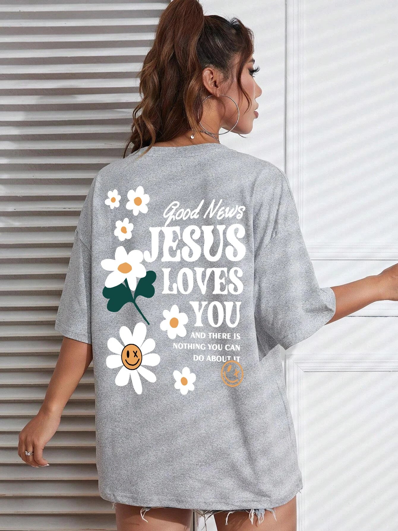 Good News Jesus Loves You Print Women T-Shirt Summer O-Neck T Shirts Basic All-Match Short Sleeve Breathable Comfortable Tops Good Vibrations