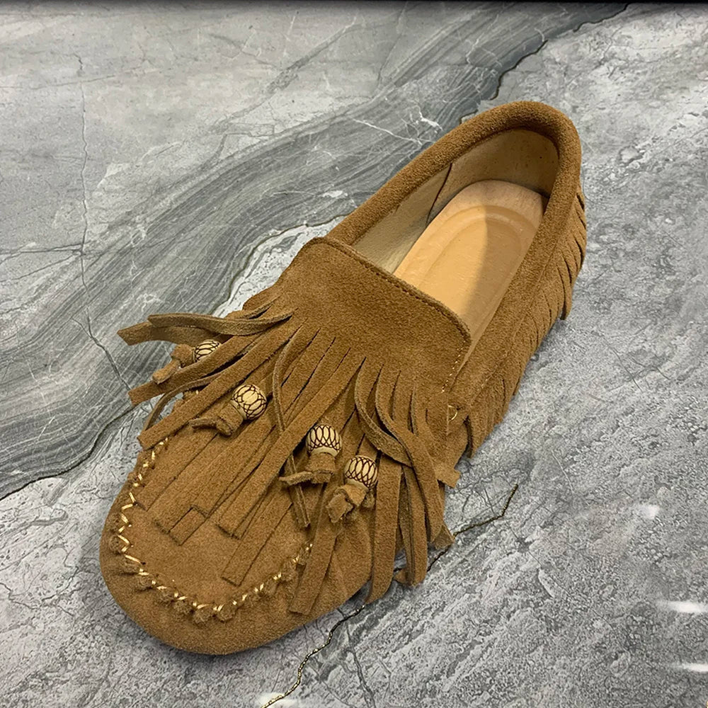 Women Flat Shoes Plus Size Casual Female Mullers Leather Women Loafers Fashion Tassels Designer Women Shoes Good Vibrations