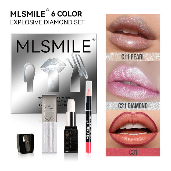 Long Lasting Lipstick Waterproof Moisturizing Ultra Shiny Diamond Pearl Lip Glaze Matte Lip Liner Makeup Kit Makeup Cosmetics