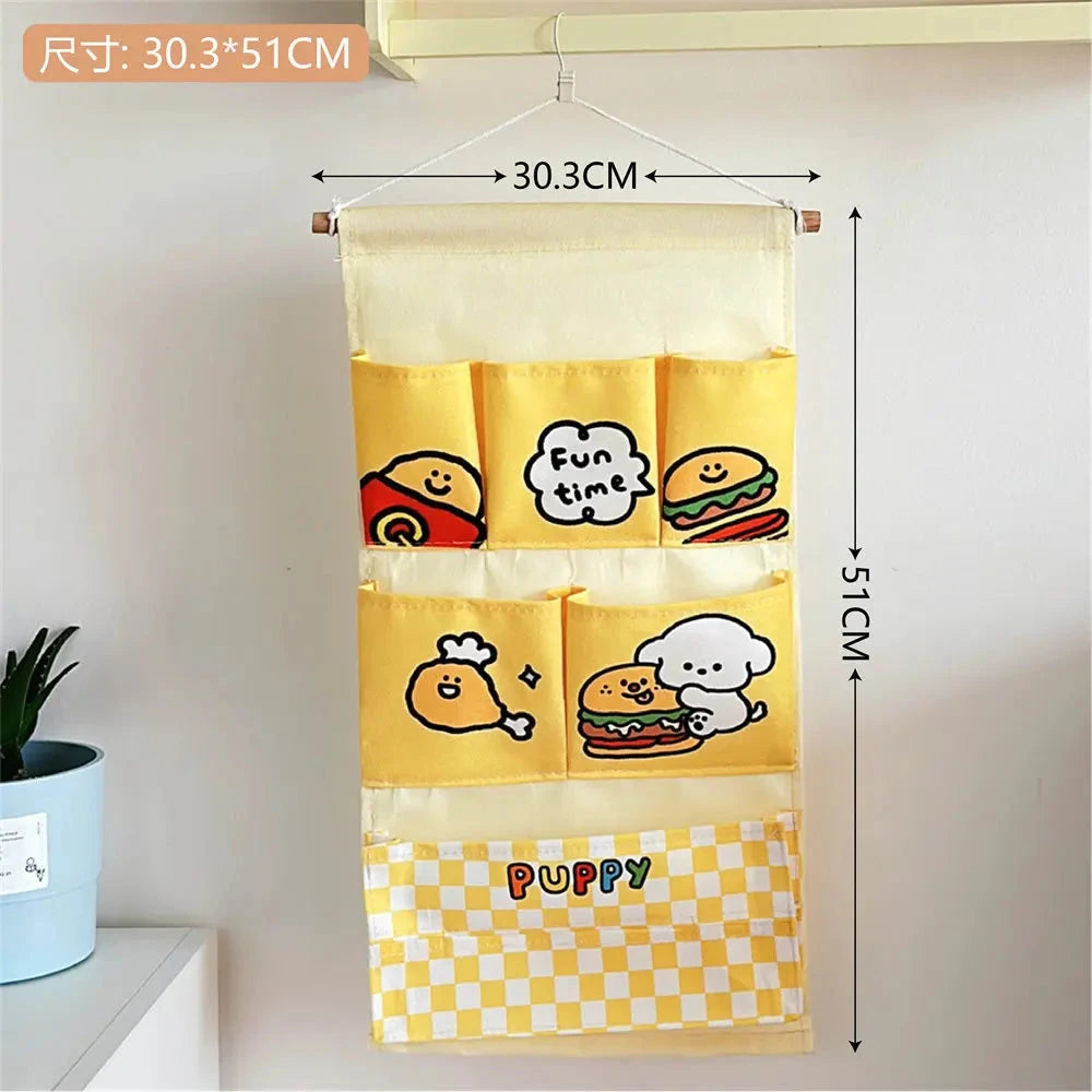 Cute Wall Storage Bags Hanging Pockets Cute Wall Mounted Storage Bag Organizer Kawaii Cartoon Sundries Office Container Pouchs Good Vibrations