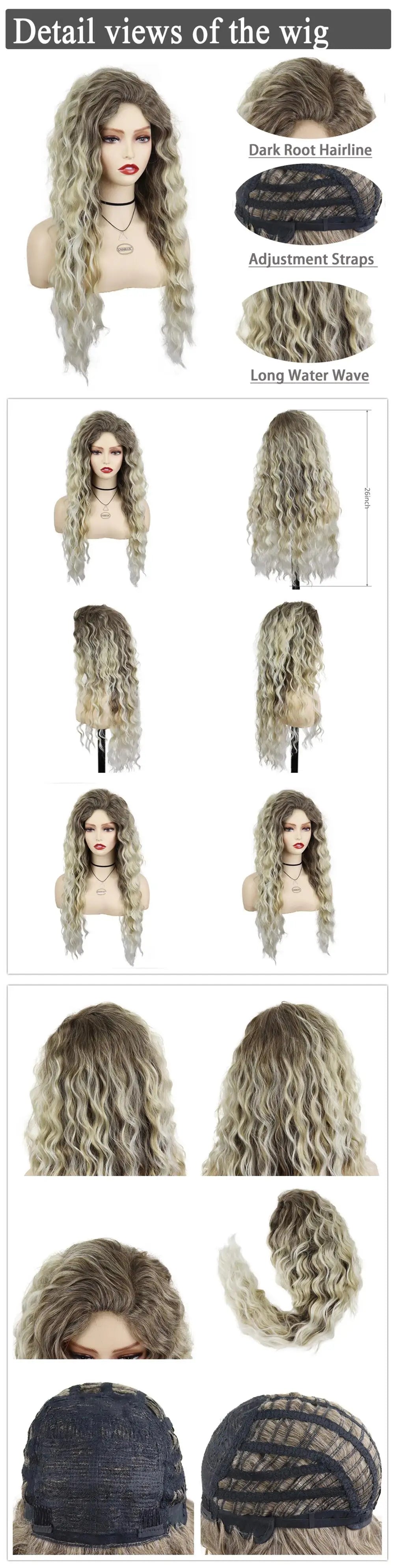 GNIMEGIL Synthetic Long Wave Cur Wigs Female Natural Brown Wig with Clip Free Part Side Bangs 80s Curly Wigs for Women Ombre Wig Good Vibrations