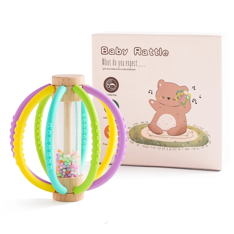 Baby Rattle Toy Wooden Rain Drum With Silicone Baby Sensory Touch Toy Newborn Dental Care Gum Anti-eating Hand Molar Stick Gif Good Vibrations
