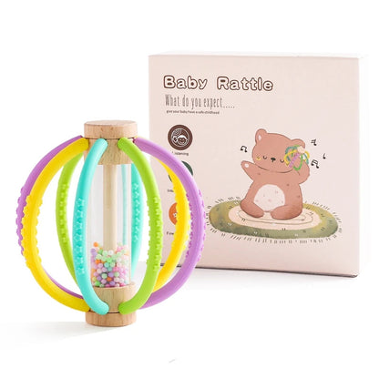 Baby Rattle Toy Wooden Rain Drum With Silicone Baby Sensory Touch Toy Newborn Dental Care Gum Anti-eating Hand Molar Stick Gif Good Vibrations
