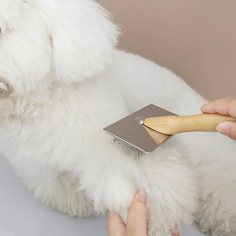 Dog Comb Solid Wood Dog Brush Pet Hair Remover Massage Cat Brush Pet Grooming Stainless Steel Combs for Cats Hair Knot Opening Good Vibrations