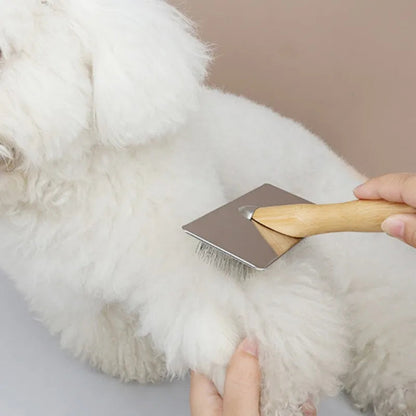 Dog Comb Solid Wood Dog Brush Pet Hair Remover Massage Cat Brush Pet Grooming Stainless Steel Combs for Cats Hair Knot Opening Good Vibrations