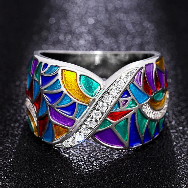 2026 Aesthetic Enamel Flower Finger Ring for Women Wedding Party New 2026  Silver Color Luxury Cubic Zirconia Jewelry Gift Good Vibrations