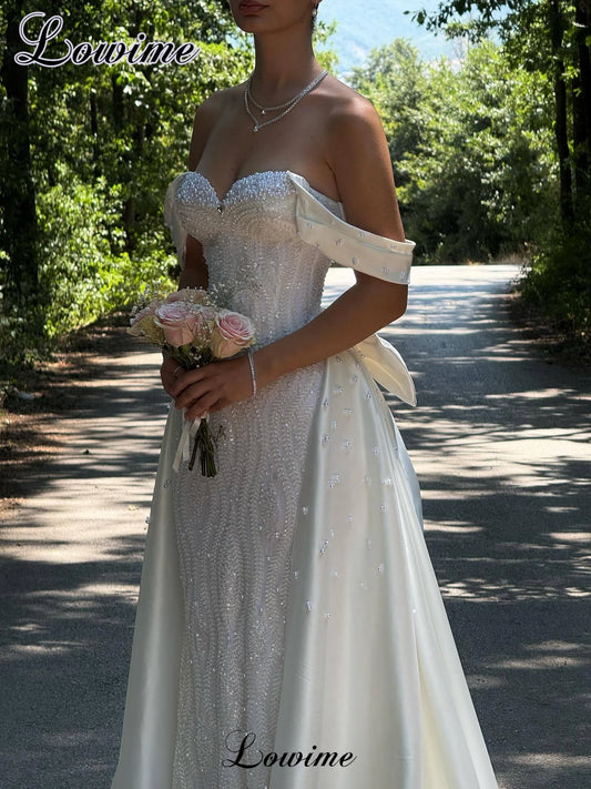 Newest Elegant White Wedding Dresses Mermaid Garden Sweet Wedding Gowns With Detachable Train Vestidos De Novia Customized