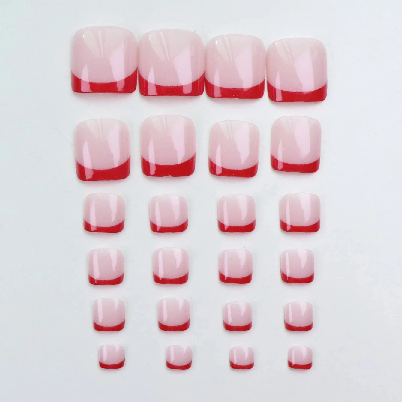 24pcs French Fake Toenails Pink Gradient Full Cover Short Square Toe Nails Foot Nails Tips for Women Girls Good Vibrations