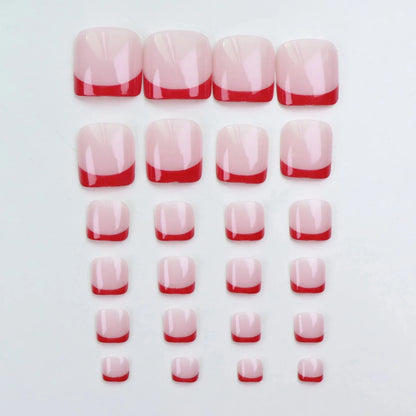 24pcs French Fake Toenails Pink Gradient Full Cover Short Square Toe Nails Foot Nails Tips for Women Girls Good Vibrations