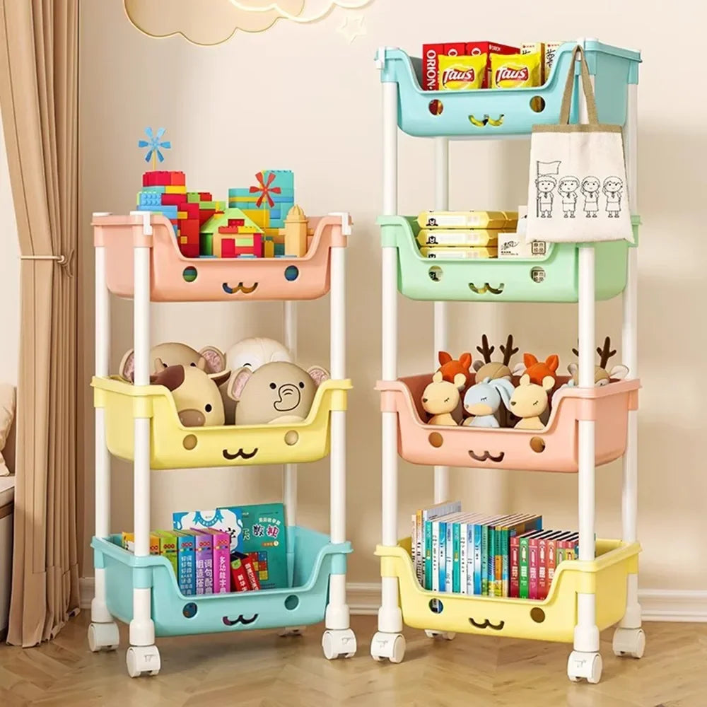 Toy Storage Trolley Children's Toy Storage Racks and Shelving Rotating Bookshelf Household Mobile Trolleyarrange Good Vibrations