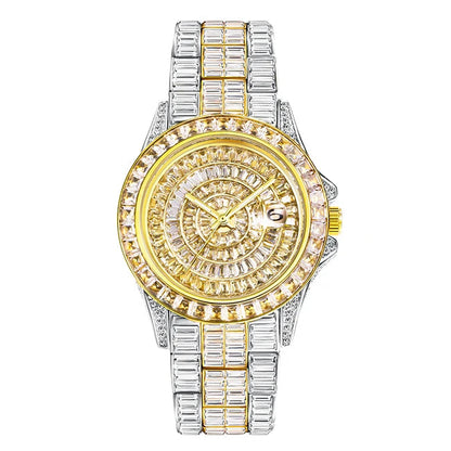 Full Iced Out Watches For Men Luxury Handmade Mosaic Diamond Silver Steel Watch Fashion Hip Hop Silver Automatic Date Male Clock Good Vibrations