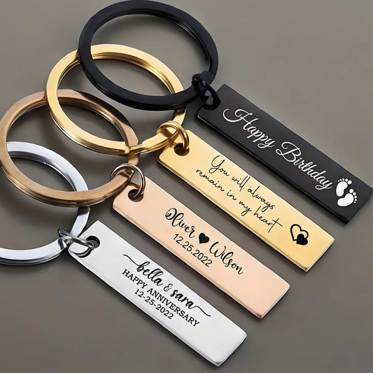 Personalized Engraved Keychain - Custom Name Initials Metal Key Ring - Perfect Daily Accessory & Birthday Christmas Gift Good Vibrations