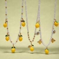Nivora Resin Fruit Lemon Pendant Necklace For Women Imitation Pearl Stainless Steel Zircon Handmade Strand Beads Choker Jewelry Good Vibrations